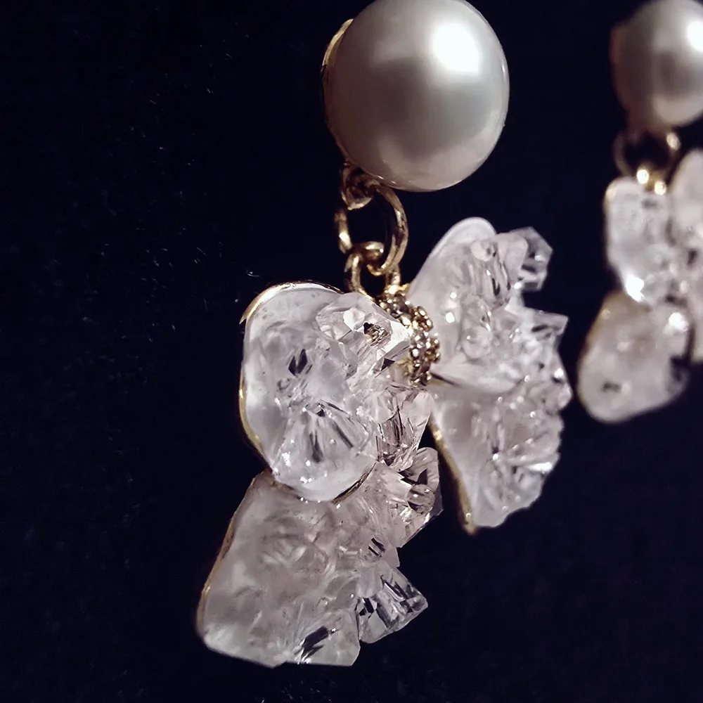 S925 Needle‎ Freshwater Pearl Gradient Light Pink Iced Crystal Butterly Earrings